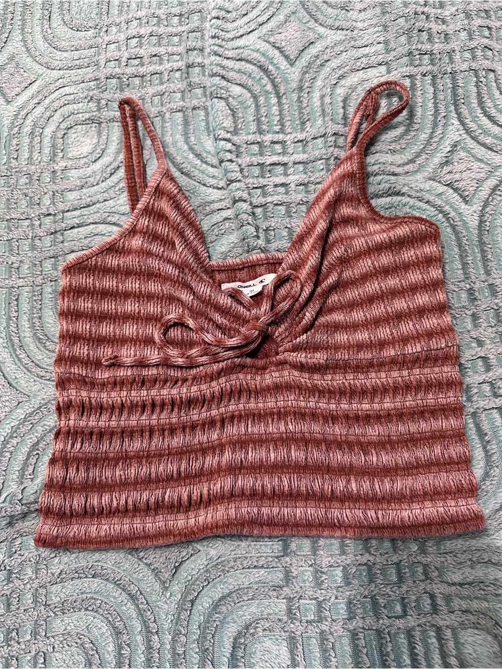 O'Neill Rust Pink Ribbed Tie-Front Crop Camisole